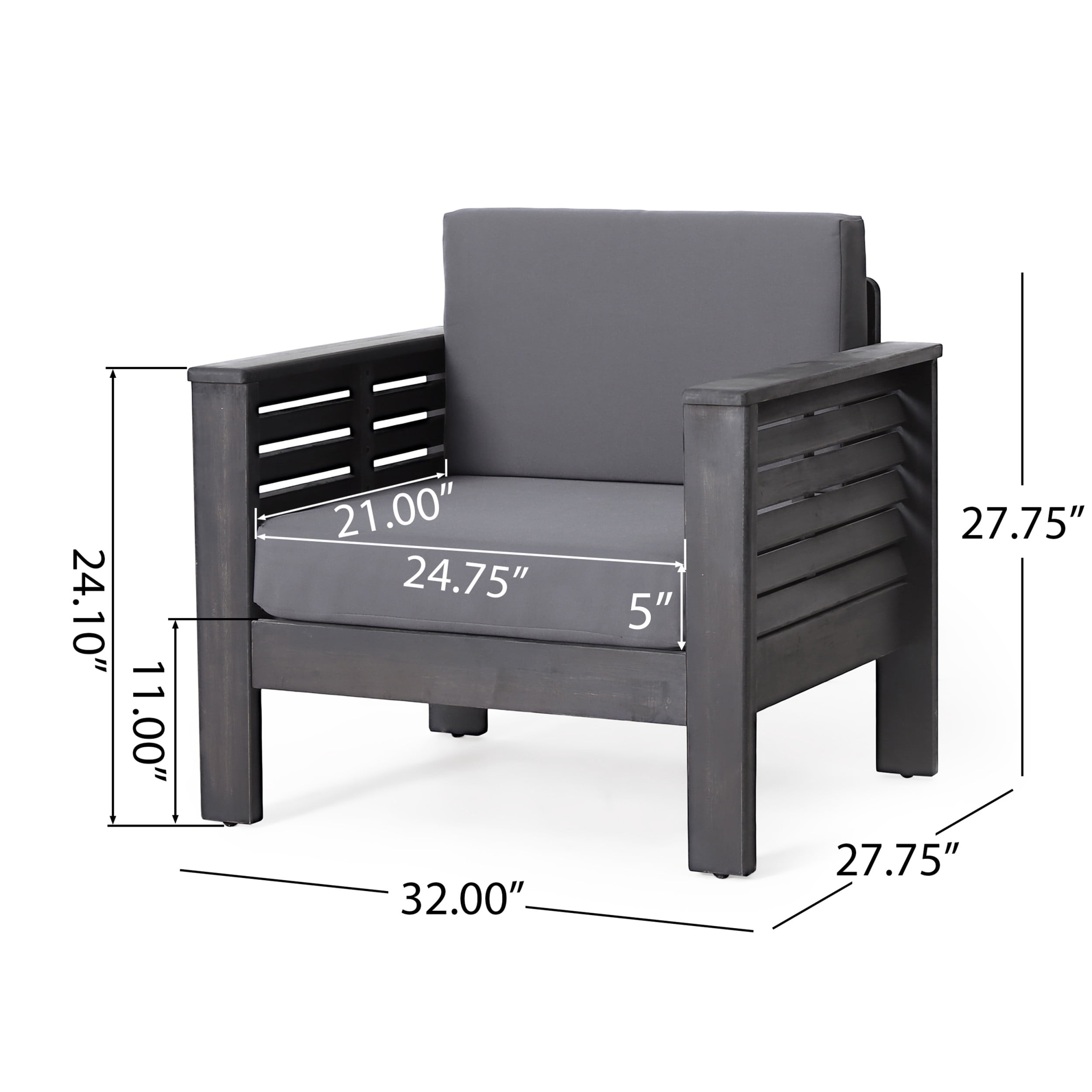 Michelle Acacia Wood Outdoor Club Chairs with Cushions, Dark Gray