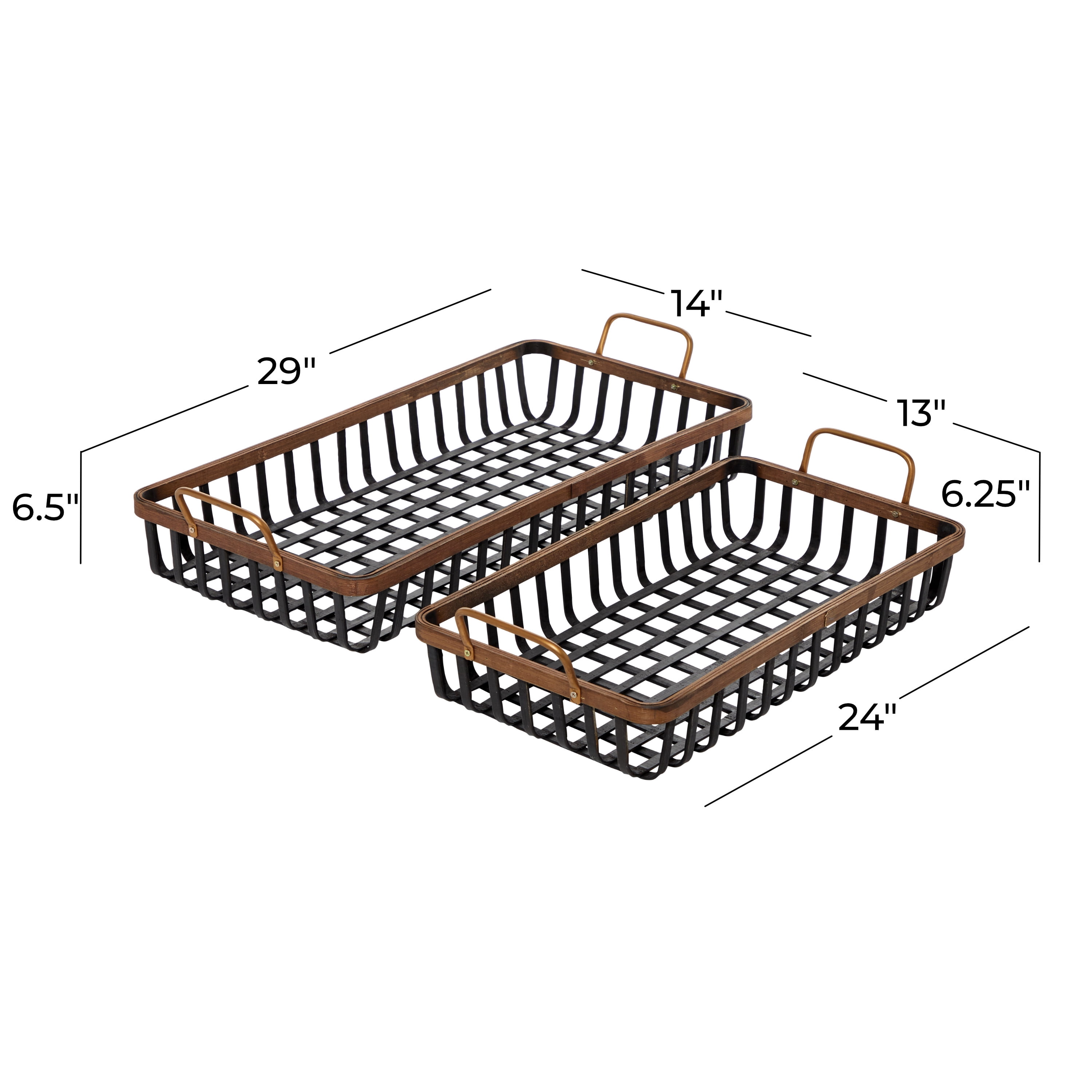 DecMode 29", 23"W Black Wood Grid Tray, 2-Pieces
