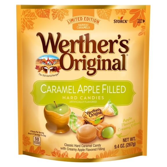 Werther's Original Limited Edition Fall Harvest Caramel Apple Filled Hard Candies, 9.4 oz Bag