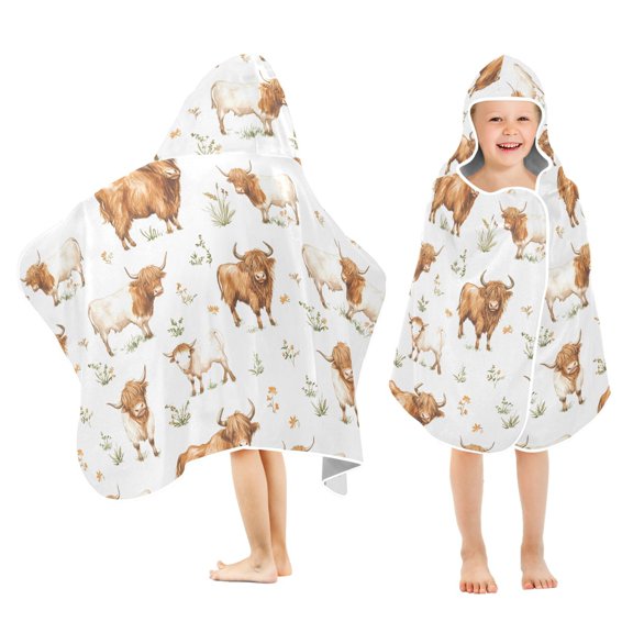 joogoo Highland Cattle Flower-w2 Kids Hooded Beach Towel Baby Bath Towel 23.5"x50"