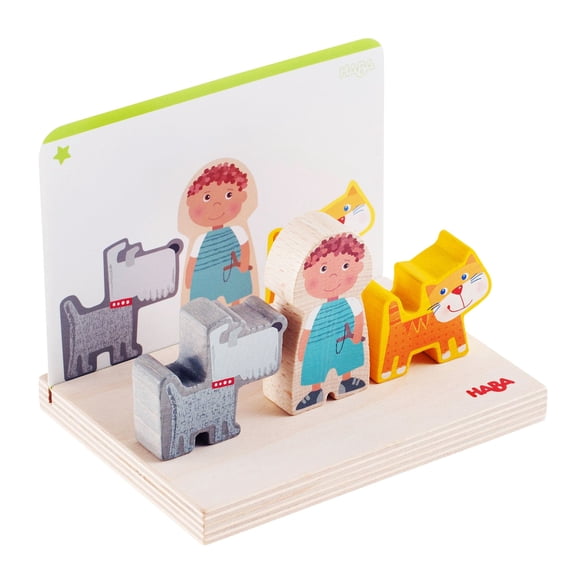 HABA Wooden Stacking Toy for Toddlers, On the Farm Educational STEM Blocks for 2  Year Old, Montessori Learning Toys with 5 Template Cards