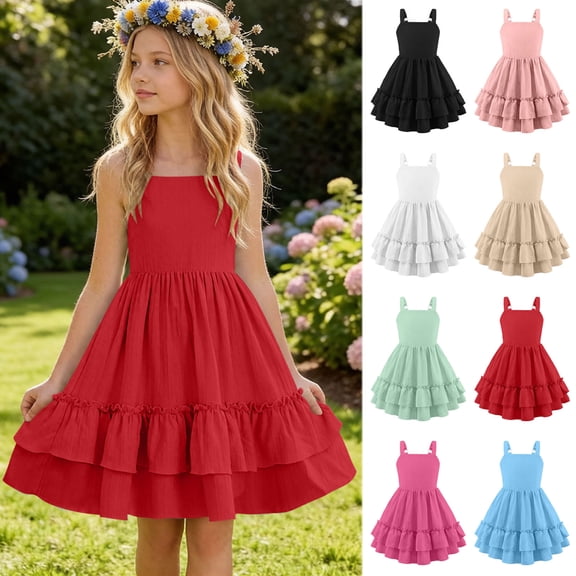 Diufon Dresses for Girls Spaghetti Strap Flowy Ruffled Layered Sundress Summer Cute Graduation Bridesmaid Dress
