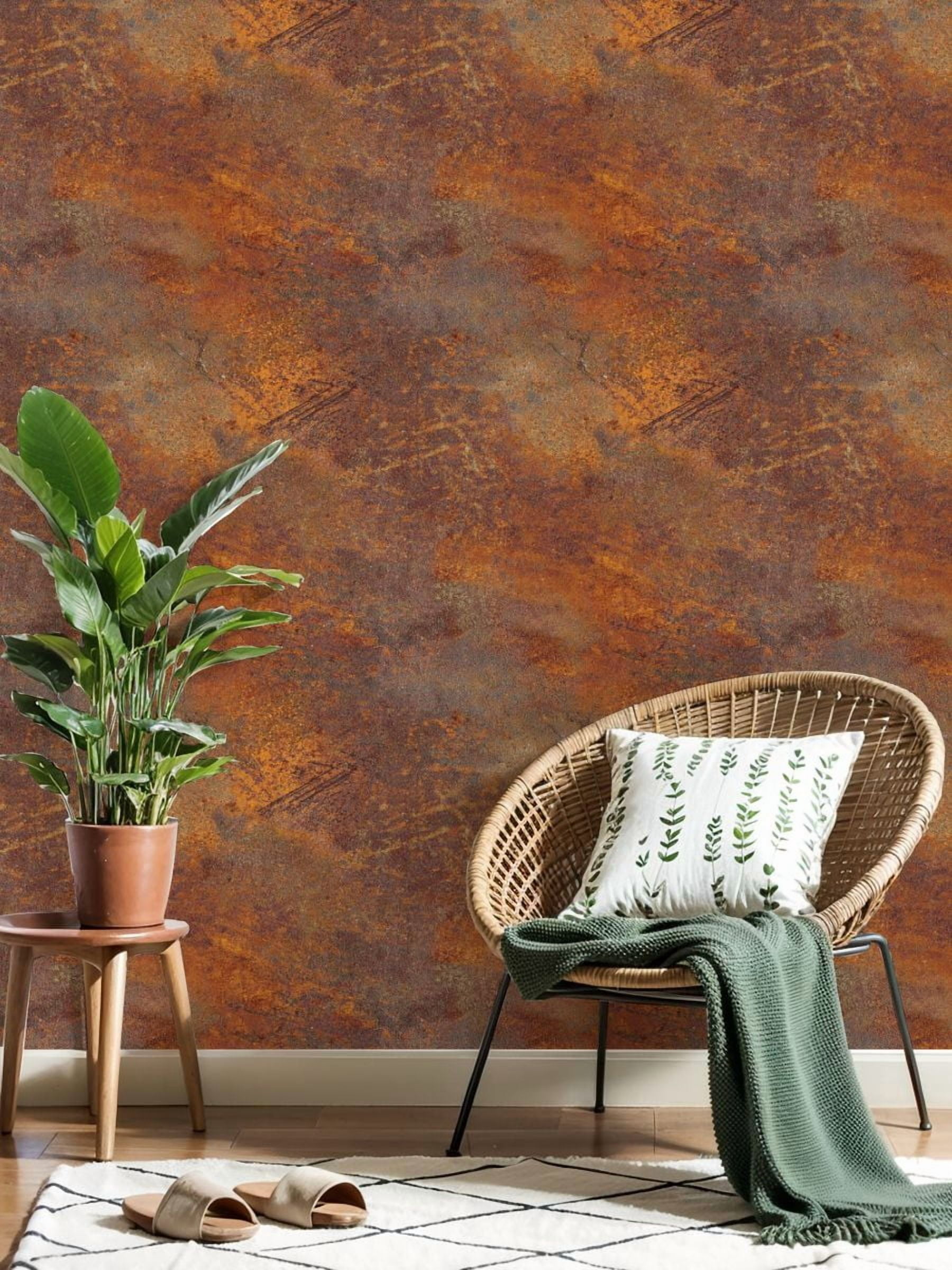 Industrial Peel and Stick Wallpaper 23.6in x 9.8ft Abstract Rusty Texture Warm Orange Brown Tones Contact Paper Vinyl Waterproof Self Adhesive Wall Paper for Bedroom Shelf Cabinet Renter Friendly