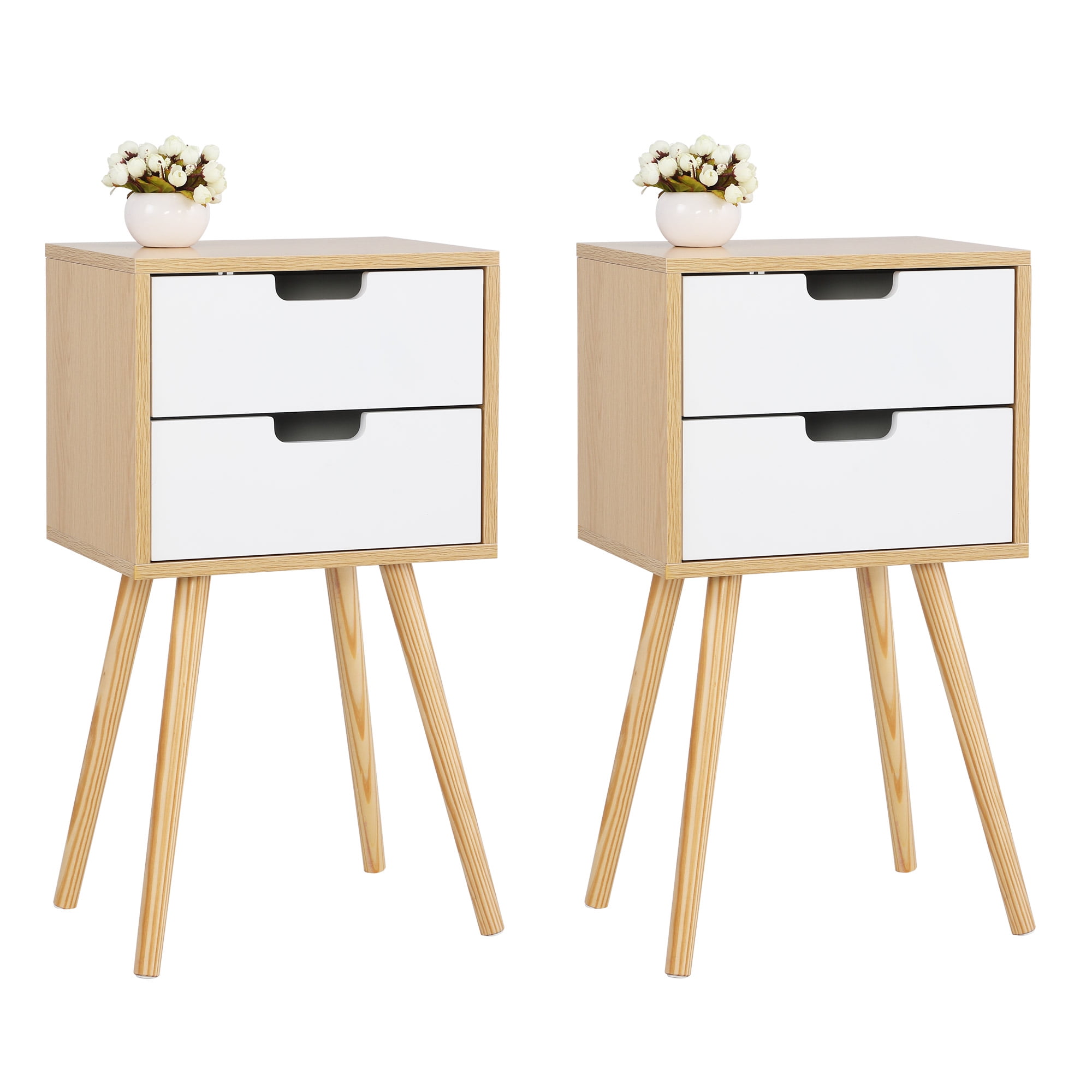 Veryke Set of 2 Modern Nightstand with 2 Drawers, Wooden End Table Dresser for Bedside Furniture