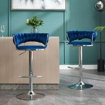 IVV Height Adjustable Bar Stools Set of 2, 360° Swivel Woven Back Barstools with Velvet Seat & Metal Frame, Modern Counter Stools for Kitchen Island, Cafe, Pub, Blue