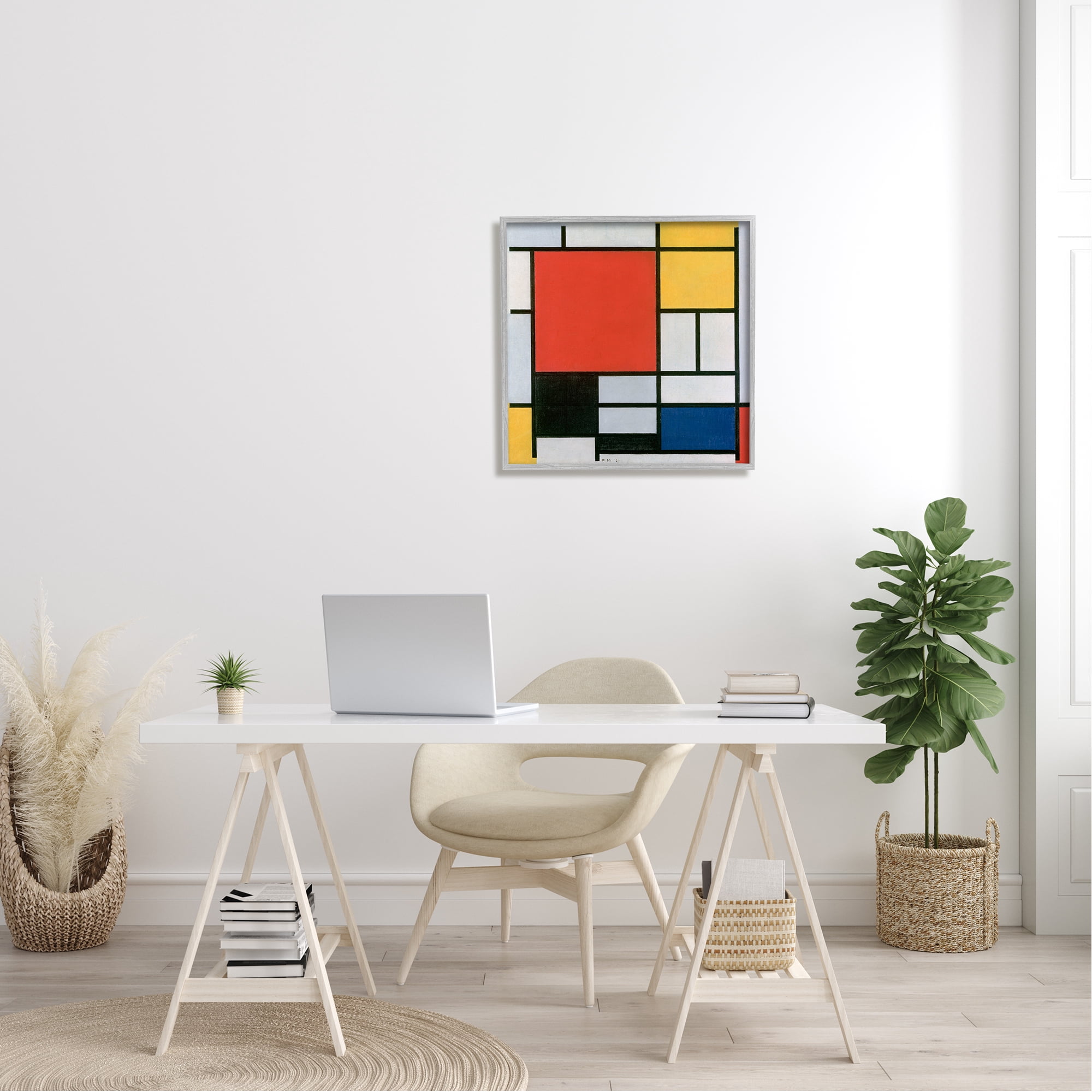 Stupell Industries Composition in Red Yellow Blue Black Piet Mondrian Classic Abstract Painting Painting Gray Framed Art Print Wall Art, Design by one1000paintings