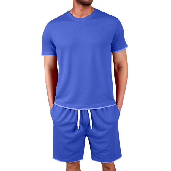Men'S T Shirt And Shorts Set 2 Piece Outfits Classic Fashion Summer Tracksuits Casual Sportwear Set Blue S