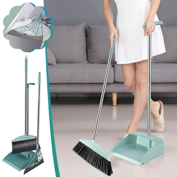 SHIMELE Broom and Dustpan Set, Upright Dust Pan Combo for Home, Kitchen, Room, Office, Lobby Floor Use