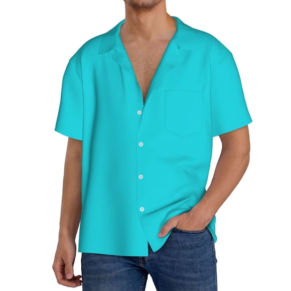 Kdxio Aqua Print Men's Polo Shirts Button Down Short Sleeve Casual Summer Beach Vintage Shirts for Men-Medium
