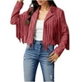 thumbnail image 2 of BYHONG Women Fringe Suede Leather Jackets Fashion Tassel Motorcycle Cropped Coats Women Jackets Red XXXL, 2 of 9