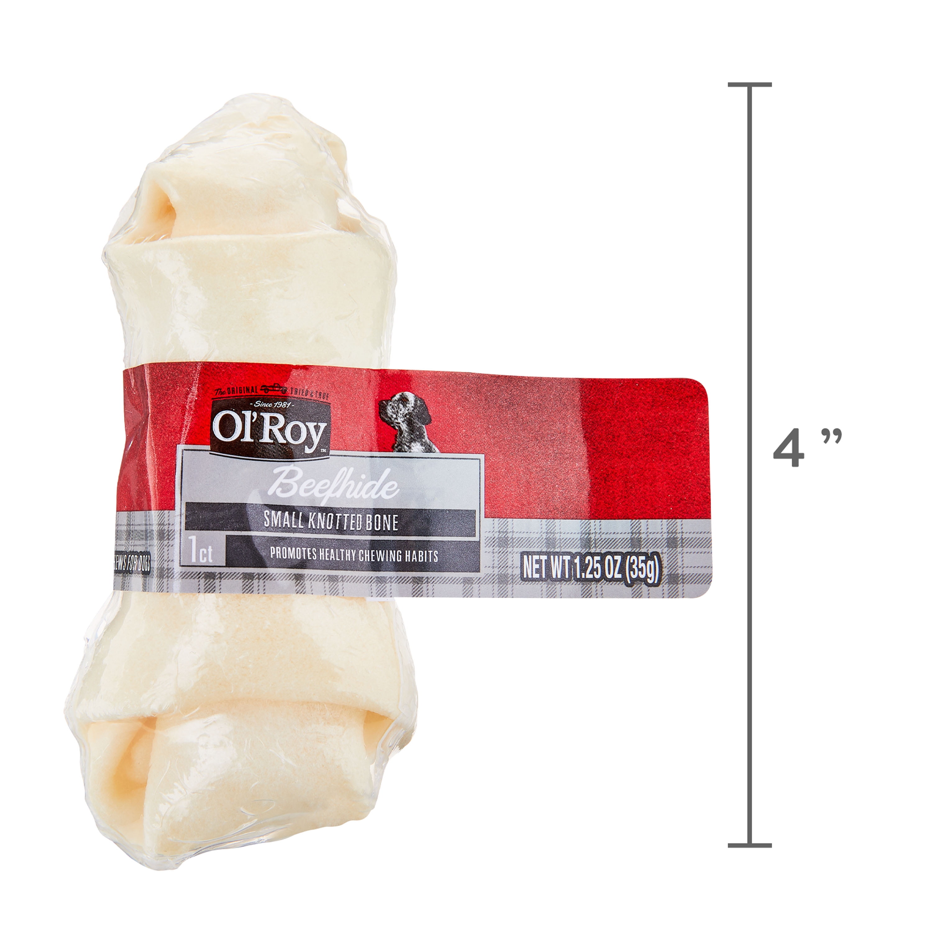 (3 pack) Ol' Roy 4" Rawhide Bone Natural Beefhide Chew for Dogs, Dry, 1.23 oz Bag, 1 Count