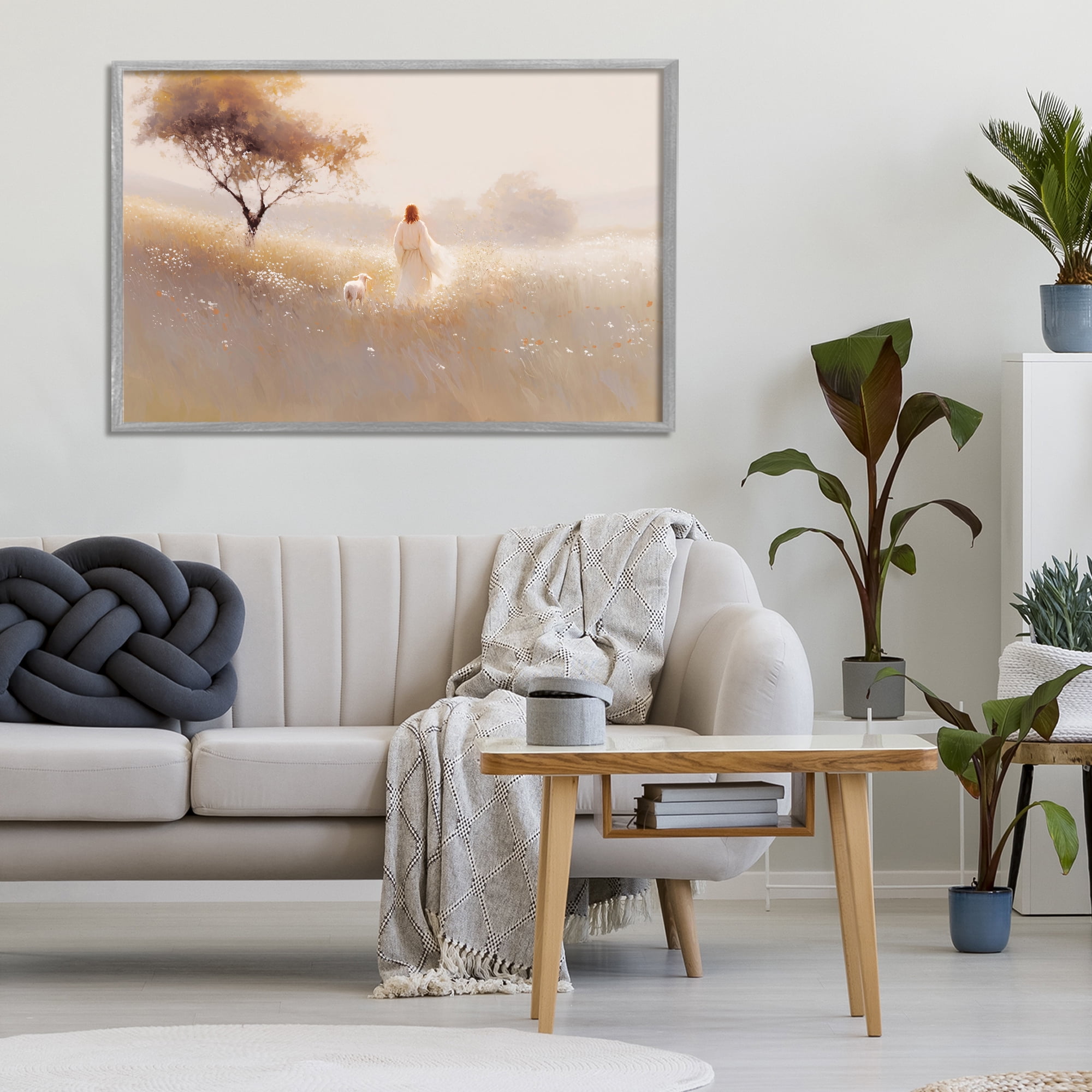 Stupell Industries Spiritual Shepherd & Lamb Gray Framed Giclee Art, design by Jacky Ngan