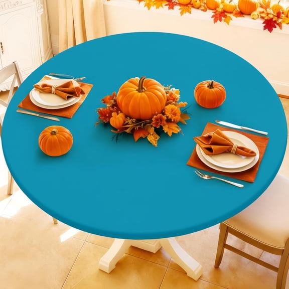 Round Spandex Tablecloth, Elastic Fitted Waterproof Tablecloths for 36"-44" Tables, Stretch Washable Picnic Table Cover for Camping, Dining, Indoor and Outdoor, Turquoise