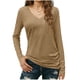 thumbnail image 2 of Xuyuer Women's V-Neck Long Sleeve Slim Drape Hem Solid Color Casual Blouse, Flowy T-Shirt Top for Business Casual, Dinner Dates and Elegant Daily Fashion, 2 of 5