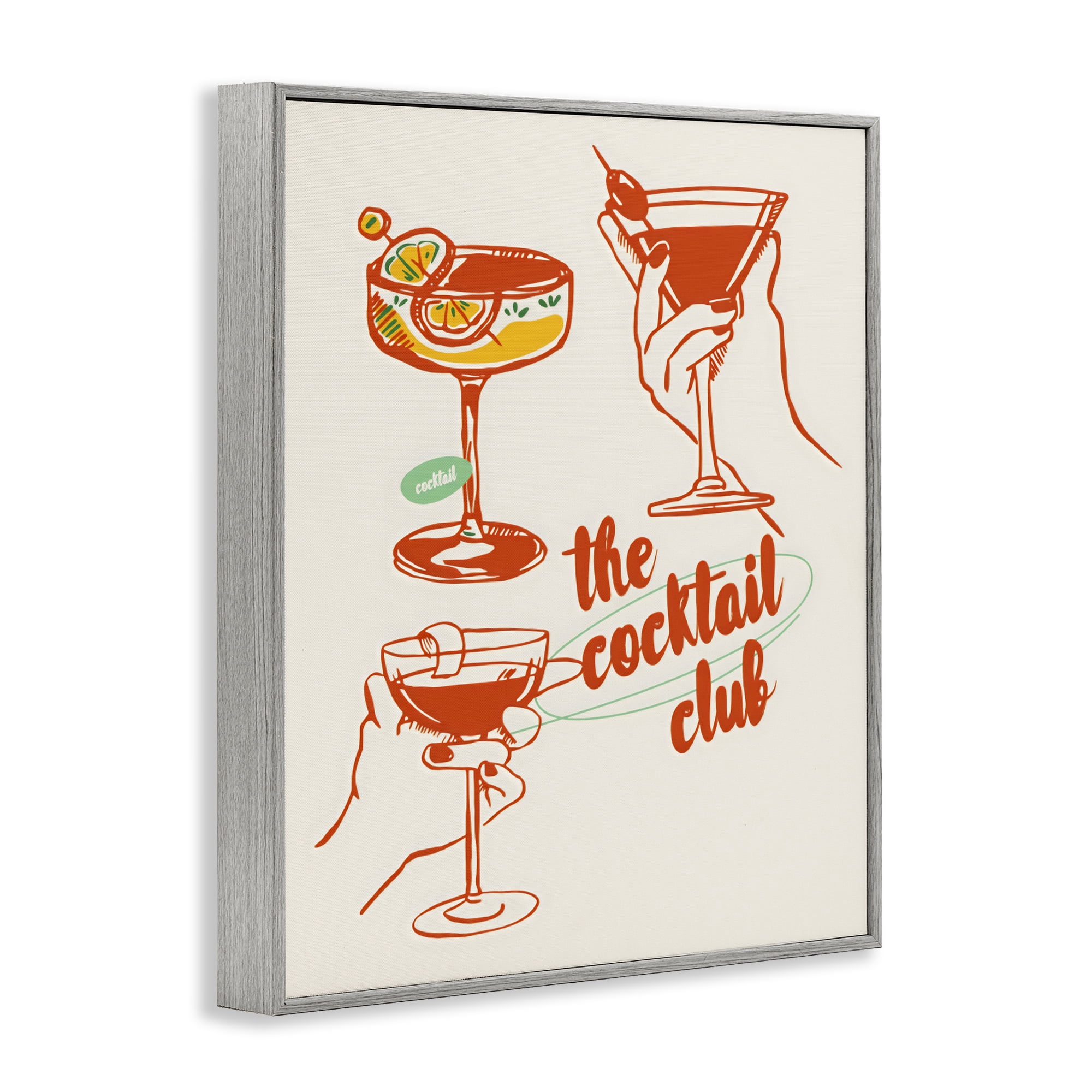 Stupell Industries Cocktail Club Toasting Glasses Gray Framed Giclee Art, design by The Prints Vibe