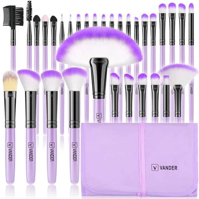 Set de brochas de maquillaje Vander Professional, 32 unidades, con funda, color morado