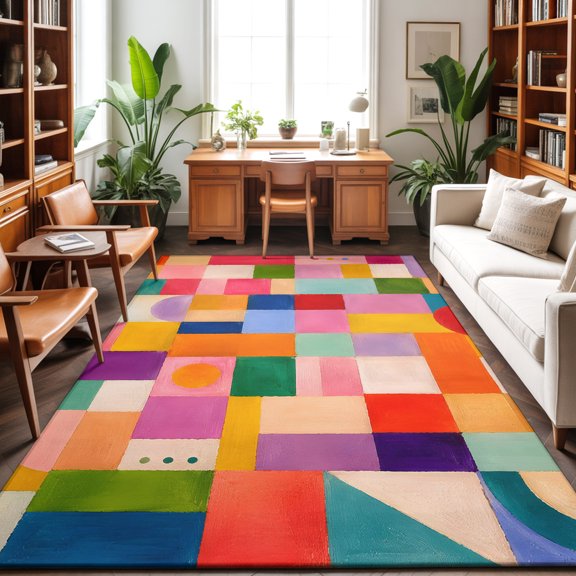 5'x7' Area Rugs, Colorful Plaid Indoor Outdoor Area Rug for Living Room Bedroom, Geometric Modern Abstract Art Washable Bathroom Rugs Kitchen Floor Carpet Mats Home Decor Aesthetic