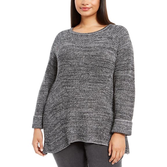 Style & Co. Womens Plus Angled Sides Cuffed Sleves Crewneck Sweater