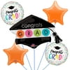 Congrats Grad Cap Bright Colorful Graduation 5pc Balloon Pack, Orange