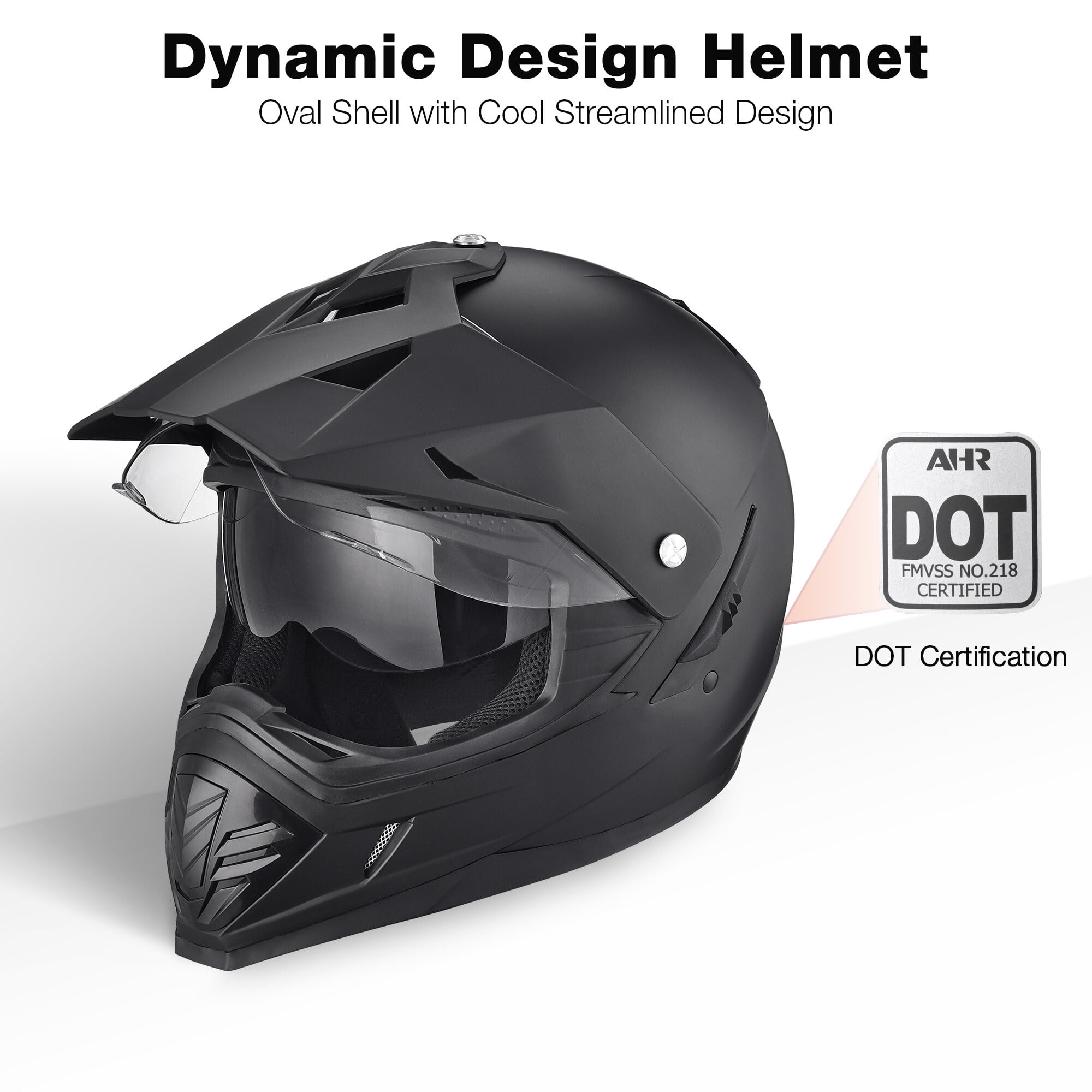 AHR Dual Sport Full Face Motorcycle Helmet Motocross Offroad Bike w/ Sun Visor