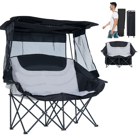 Wubio Double Beach Chairs with Umbrella Folding Camping Chair w Canopy Oversized