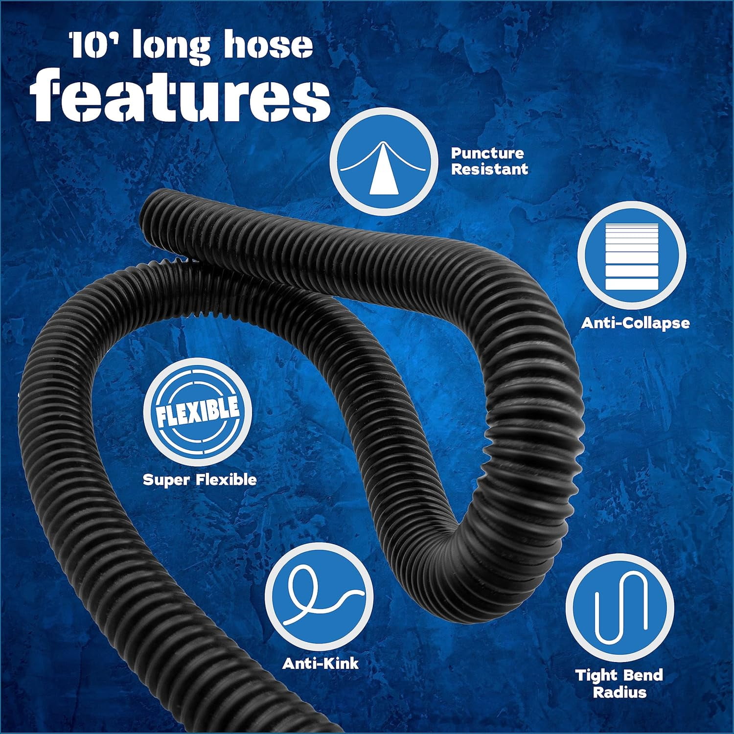 10 Foot Long Dust Collection Power Tool Hose Kit with 5 Fittings/Attachments for Multiple Types/Brands of Power Tools and Work Shop Vacuums