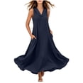 thumbnail image 5 of YuXingFu Cotton Dresses Casual Summer Maxi V-Neck Plus Size Womens Dress Sleeveless Flowy Long Casual Summer Navy XXL, 5 of 9