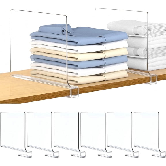 Shelf Dividers 6 PCS for Closet Organization, Acrylic Bag Storage Organizer Bookshelf Separator Dividers for Wooden, Vertical Shelves, Bedroom, Kitchen, Office