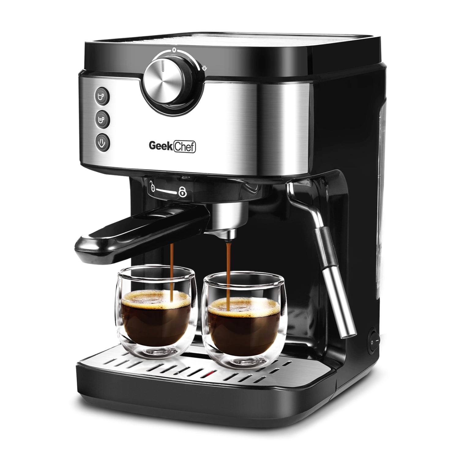 Elexnux 2-Cup Black Espresso Machine 20-Bar Coffee Machine with