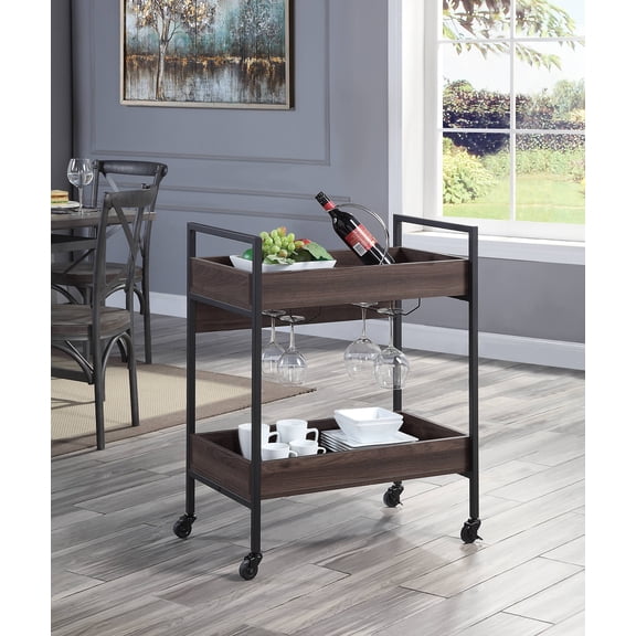 Serving Cart Walnut & Black Finish