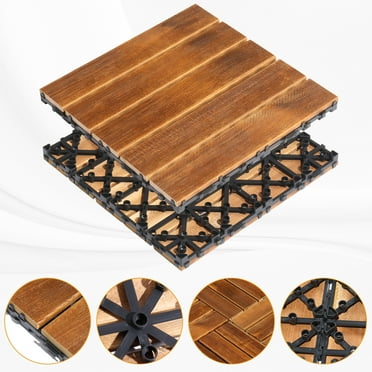 Zimtown 11.8"x11.8" Brown Wooden Interlocking Floor Mats Eco-friendly, 27 Piece