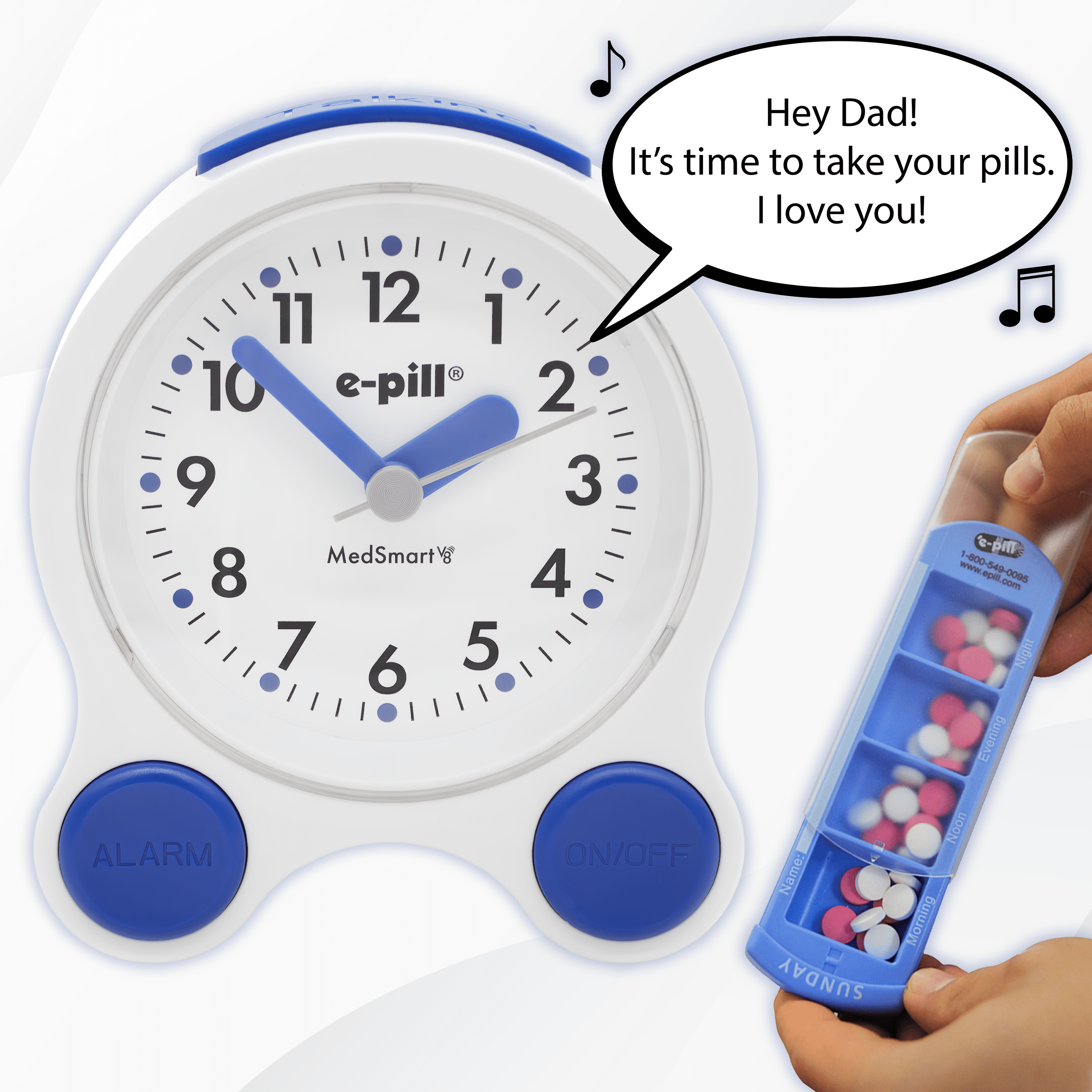e-pill MedSmart V8 Talking Atomic Clock with 8 Medication Reminders and Personalized Voice Alarm