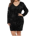 thumbnail image 1 of Vestido de lentejuelas de talla grande para mujer Cuello en V Fiesta Cóctel Sparkle Glitter Noche Elástico Mini vestidos ajustados Adepaton WRMH-223-16, 1 of 7