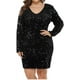 thumbnail image 1 of Vestido de lentejuelas de talla grande para mujer Cuello en V Fiesta Cóctel Sparkle Glitter Noche Elástico Mini vestidos ajustados Adepaton WRMH-223-4, 1 of 7