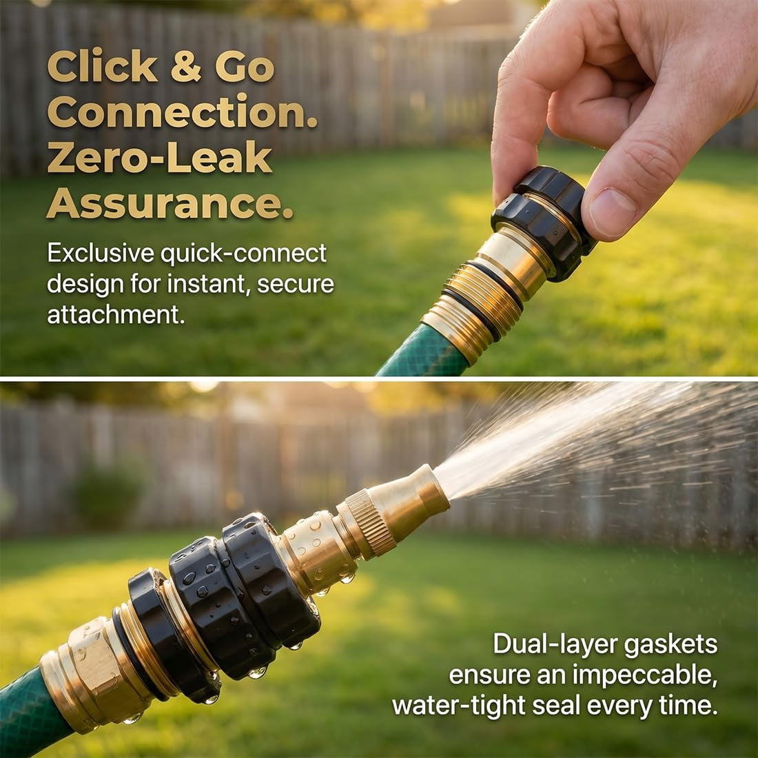 3/4 Inch Garden Hose Quick Connect Fittings, Leak-Proof Heavy Duty Adapter Set for Outdoor Watering