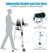 Costway Folding Aluminum Alloy Wheel Walking Frame Adjustable Walker with Armrest Support Silver