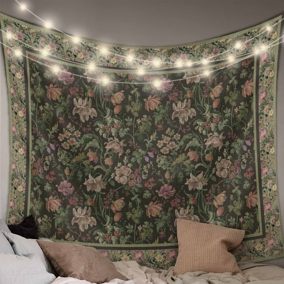 Sage Green Floral Boho Tapestry for Bedroom Wall Hanging Tapestry, Ethnic Tribe Abstract Art Flower Ceiling Backdrop Tapestries Poster Blanket Wall Decor for Teens Room Living Room Dorm 55" x 73"