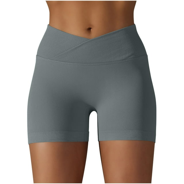 FAIWAD Shorts d'Entraînement Taille Croisée pour Femmes Taille Haute Slim Stretch Yoga Course Legging