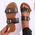 thumbnail image 5 of Womens Brown Flat Slide Sandals Adjustable Two Band Buckle Faux Faux Leather Casual Summer Beach Shoes,Size 7, 5 of 6