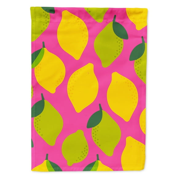 Carolines Treasures BB5143GF Lemons & Limes on Pink Flag Garden Size