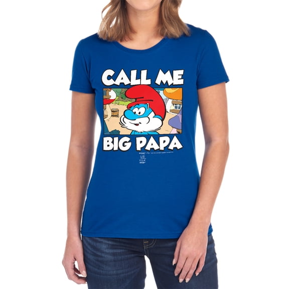 Smurfs Call Me Big Papa Women's T Shirt,Call Me Big Papa Royal Blue,Small