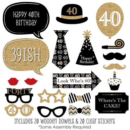 Adult 40th Birthday - Gold - Photo Booth Props Kit - 20 Count - Walmart.com