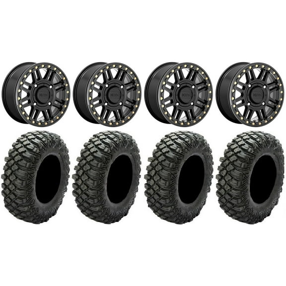 KMC Cage Beadlock 15" Wheels Black 28" Crawler XG Tires Can-Am Commander Maverick Renegade Outlander Defender