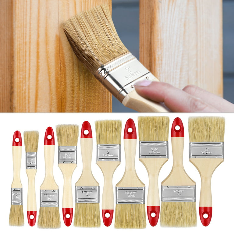 Supvox 10pcs Paint Brushes Solid Wood Stain Brushes Household Bristle Wall Paint Brushes with 5 Sizes for Furniture Wallpaper Fence, Size: 20