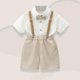 thumbnail image 2 of Odeerbi Chicos 4 Piezas Caballero Traje Formal Preppy Vestido de Manga Corta Camisa de Vestido + Traje Pantalones Cortos + Colgantes + Corbata Colegial Conjunto de Uniforme, 2 of 9