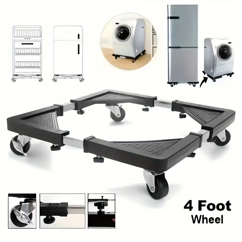 Mini Fridge Stand with 4 Locking Wheels 17.7"-25.6" Adjustable Dolly Washing Machine Stand Base，for Furniture Portable Refrigerator Dryer Stand（Black）