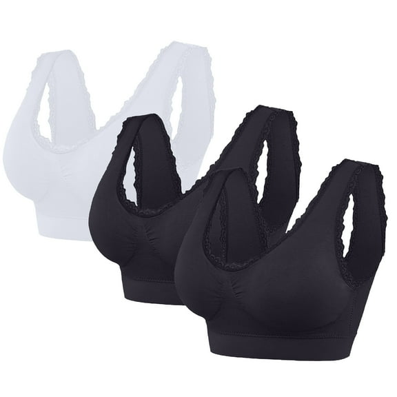 Timegard Sports Bras for Women 3pc No Underwire Lace Strap Full Support Breathable Comfy Everyday Bras