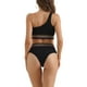 thumbnail image 3 of INSPIRAR CHIC Conjunto de Bikini de Una Sola Hombro para Mujeres, 2 Piezas, Cintura Alta, Color con Ribete Trenzado, Trajes de Baño, Talla X-Large, Negro, 3 of 5