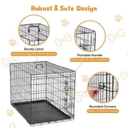 EDX Big Dog Crate with Divider Panel, 48 Inch Double Door Folding Metal Wire Dog Cage with Plastic Leak-Proof Pan Tray