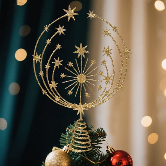 Cameland Golden Christmas Tree Top Decoration Star Snowflake Shape 33cm High Light And Shiny Suitable For Holiday Party Home Decoration Tree Top Star